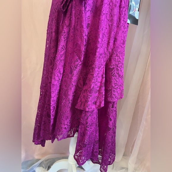NWT Maison Tara Fuchsia Scoop Neck 3/4 Sleeve Lace Flowy Tier Ruffle Dress BB104 - Picture 10 of 13